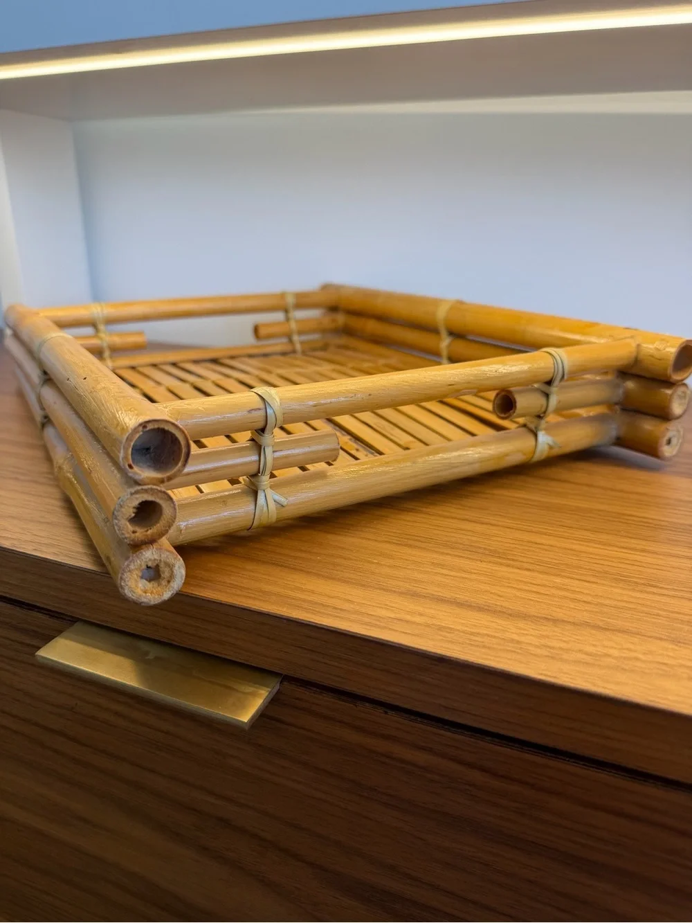 Vintage MCM Handmade Bamboo Serving Tray - Honey Tan